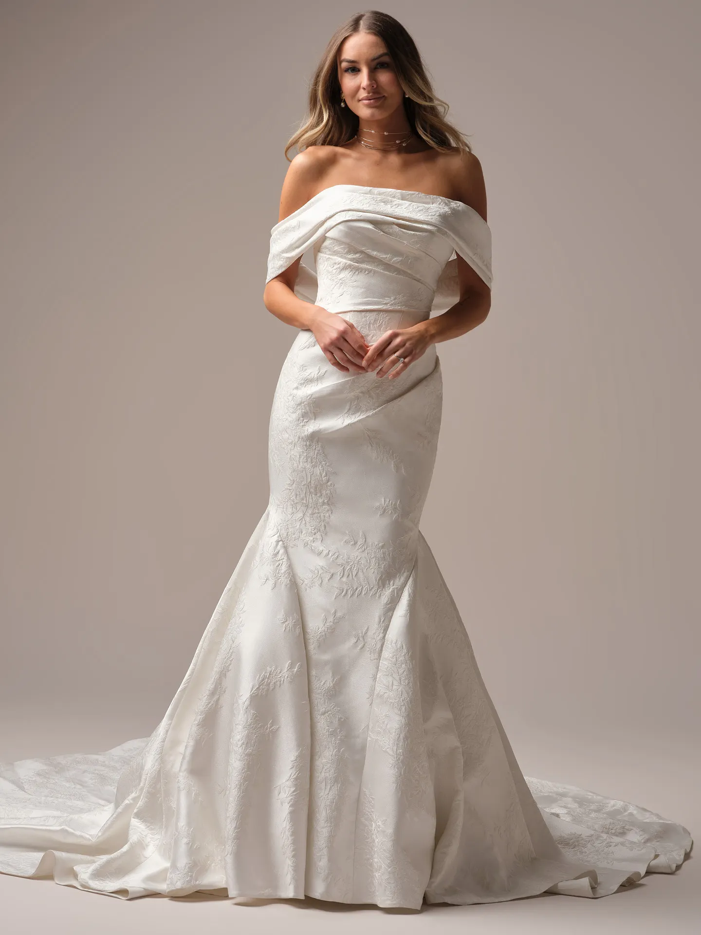 Sottero and Midgley Giselle Marie shoulder wrap sheer tulle wrap draped over arms