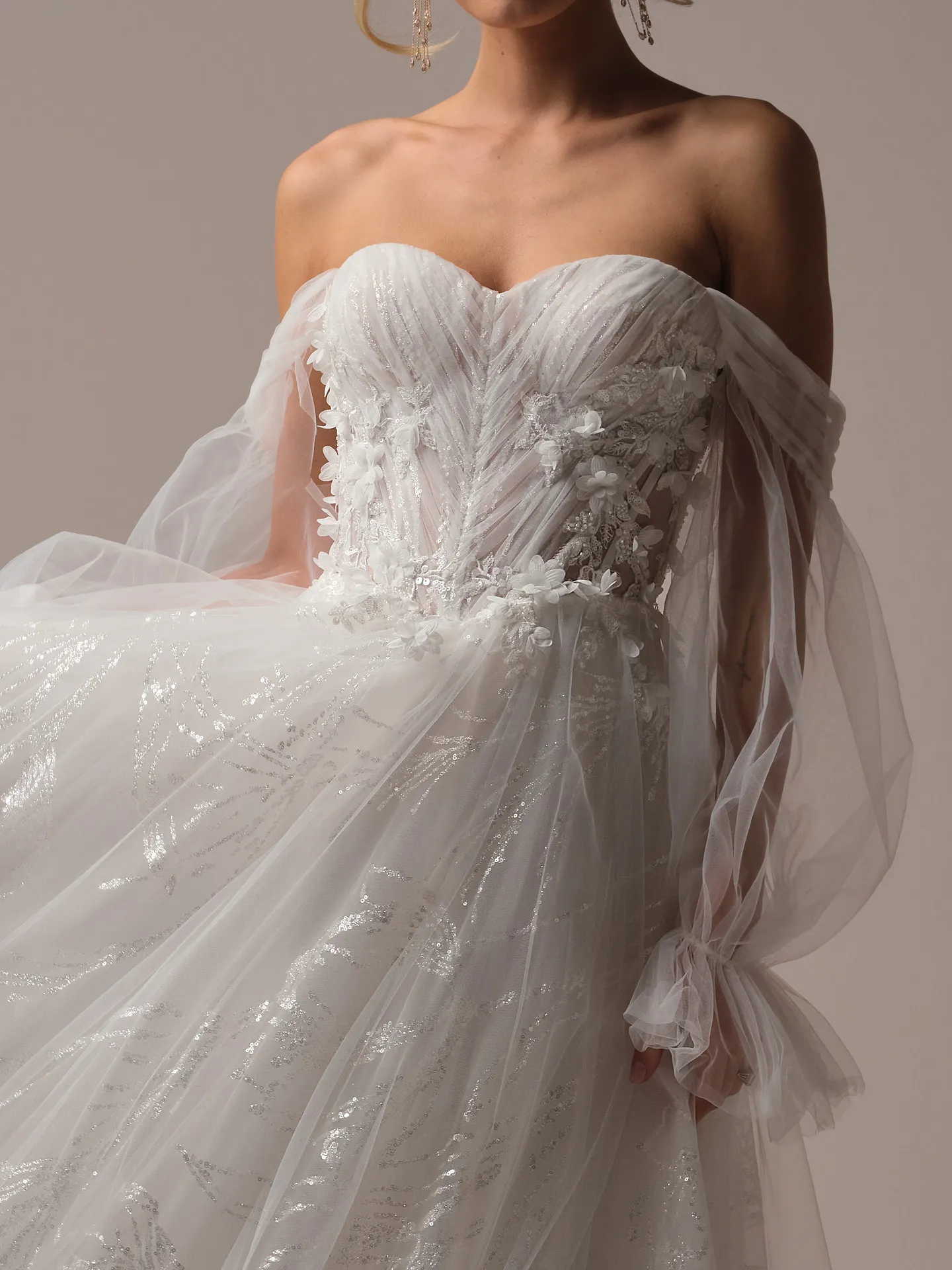 Maggie Sottero Ireland sleeves sheer detachable tulle sleeve detail
