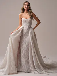 Intricate Chantilly lace over glitter tulle train