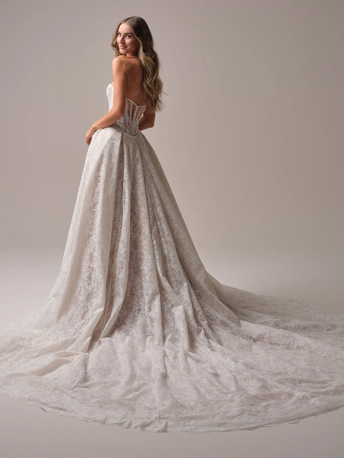 Sottero and Midgley Jovienne back view lace and tulle train