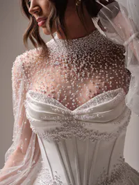 Romantic illusion jacket with pearl poet sleeves