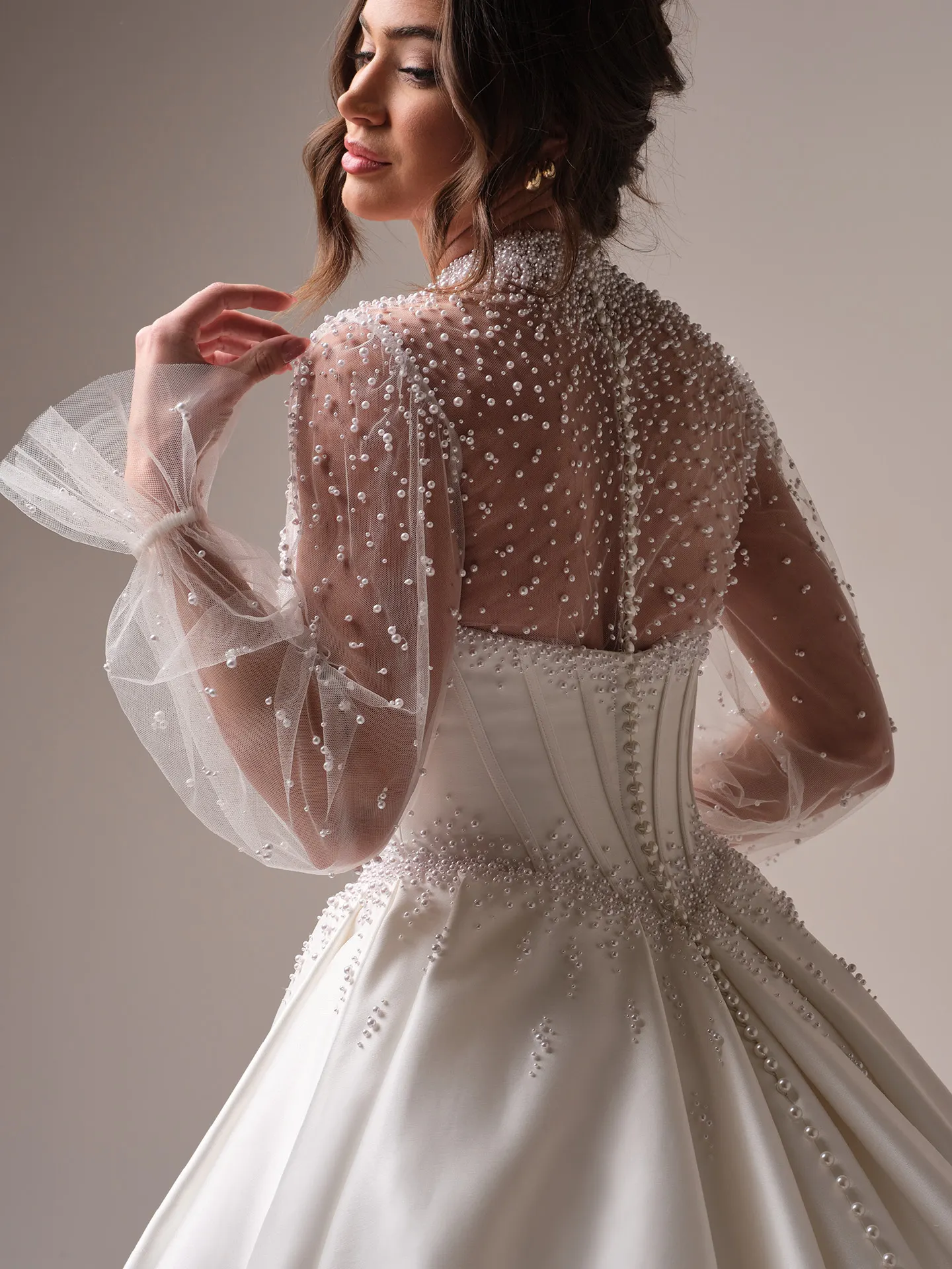 Maggie Sottero Juneau jacket sheer lace overlay side view