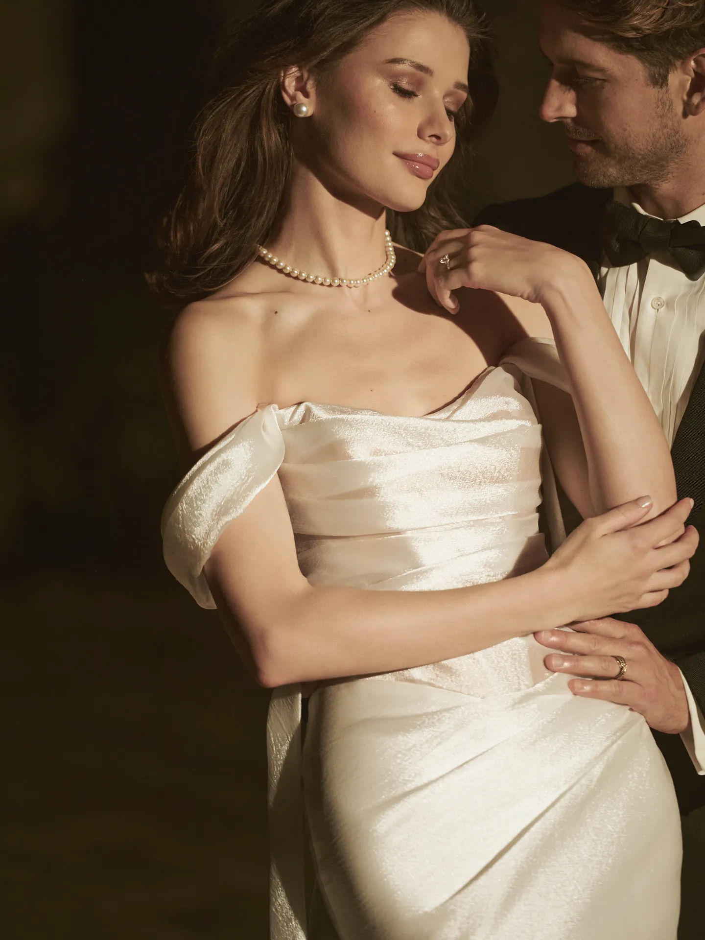 Sottero and Midgley Lagos dress with draped cap-sleeves front view.