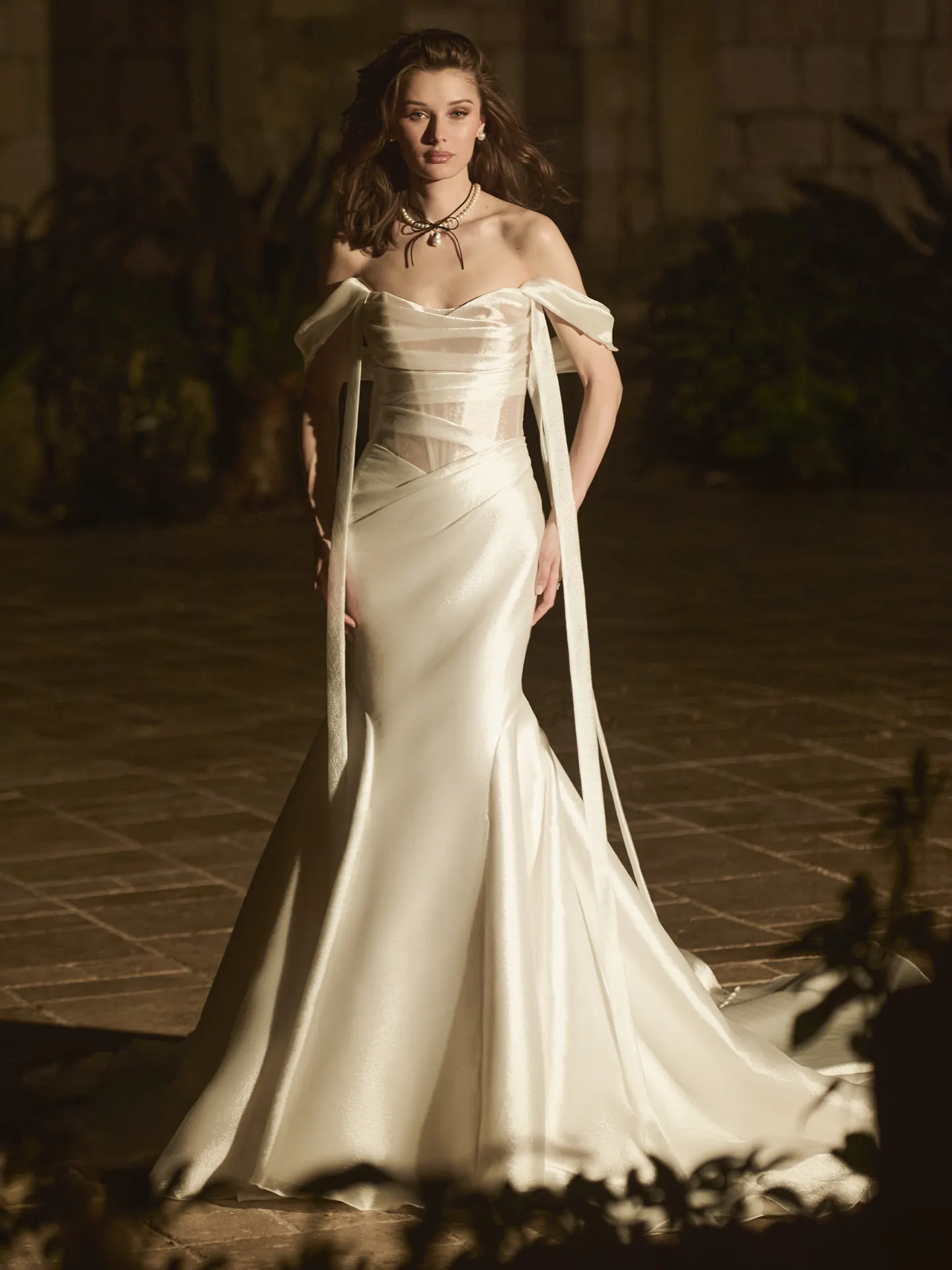 Sottero and Midgley Lagos wedding dress front view with draped cap sleeves