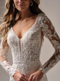 Vintage-inspired long fitted illusion beaded lace sleeves