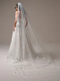 Charming cathedral length veil with beaded 3-D lace