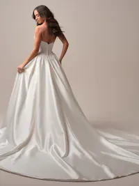 Royal Cartago satin pleated train with beads and pearls