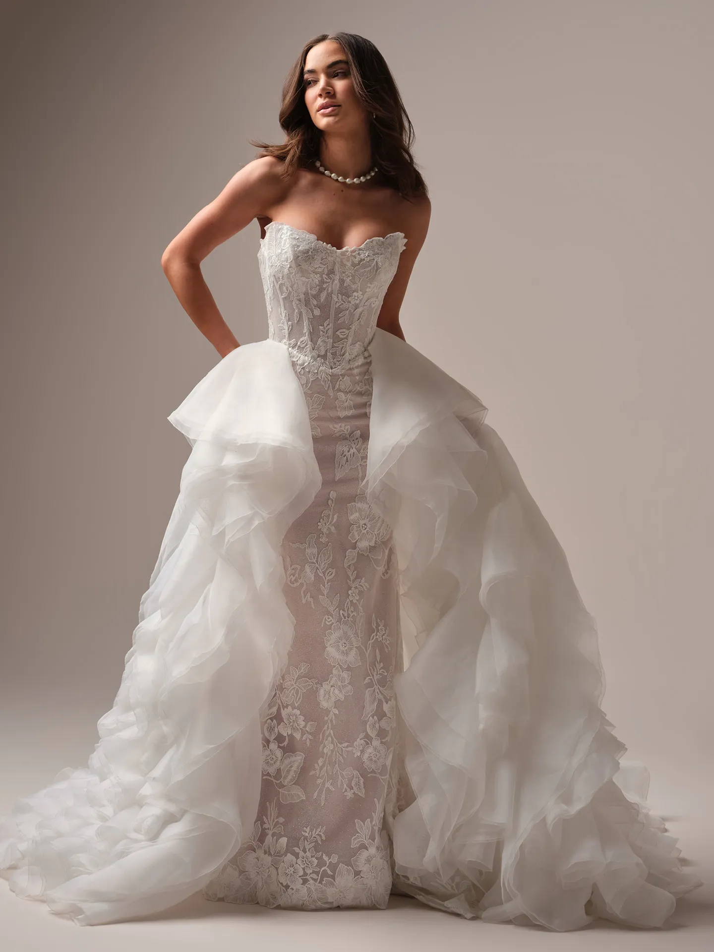 Maggie Sottero Meredith train detachable train back view with lace detail