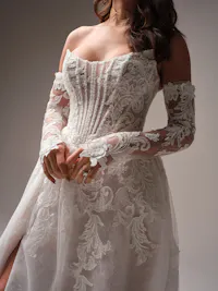 Vintage beaded lace long fitted sleeves with 3-D flowers