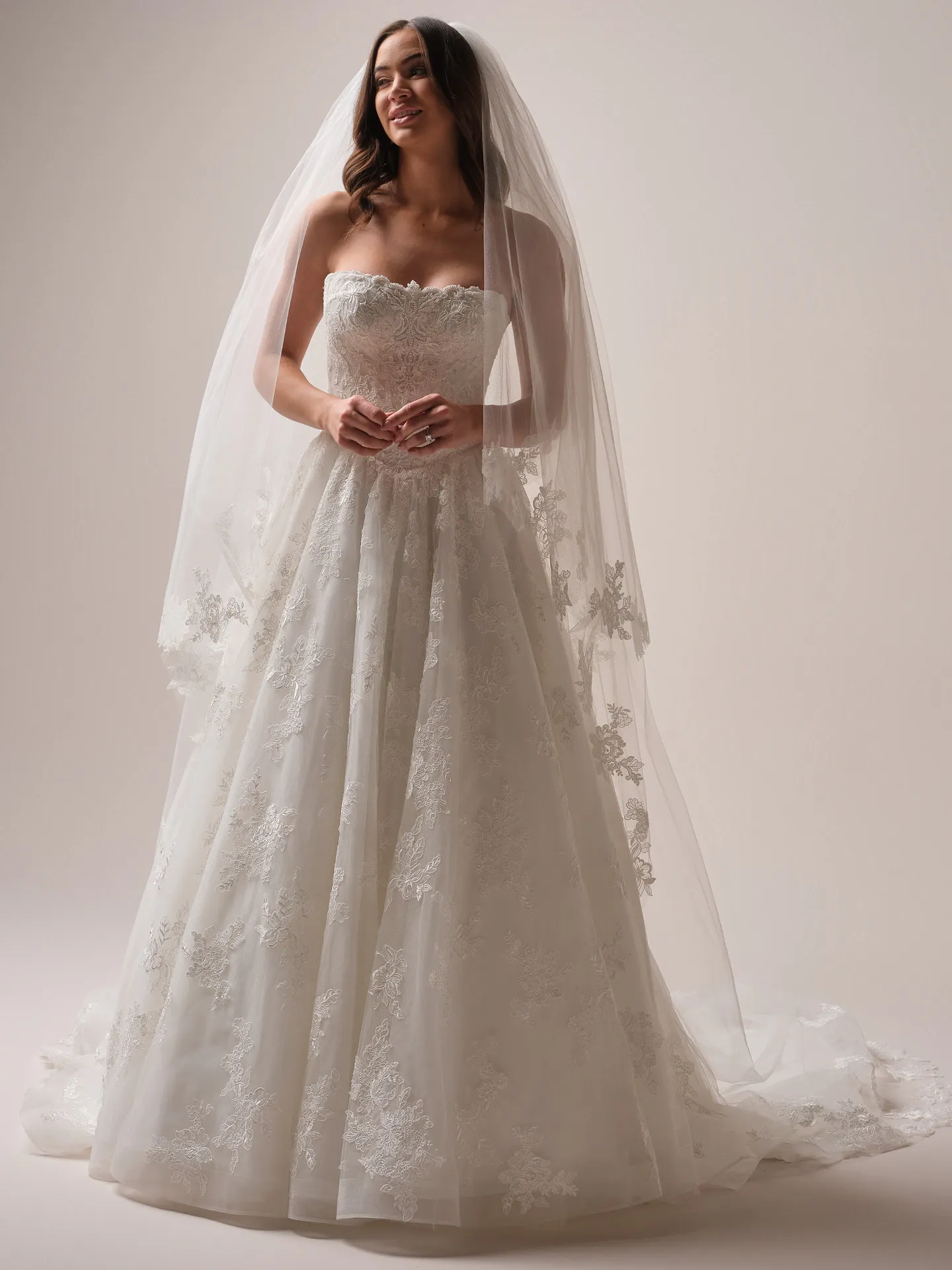 Maggie Sottero Prescott veil long sheer tulle veil back view