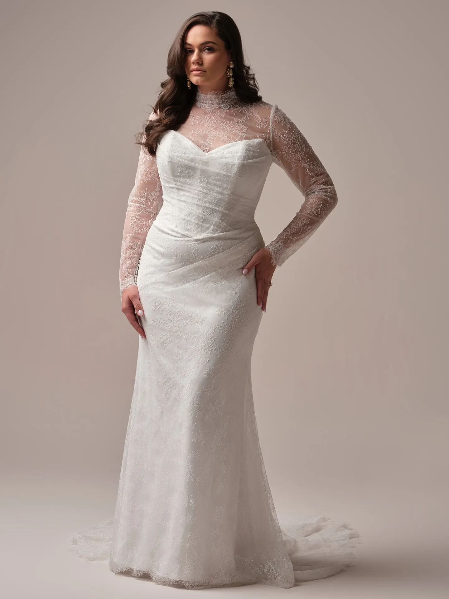 Maggie Sottero Sasha jacket sheer lace overlay side view