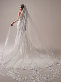 Shimmery cathedral length veil with shimmering motifs
