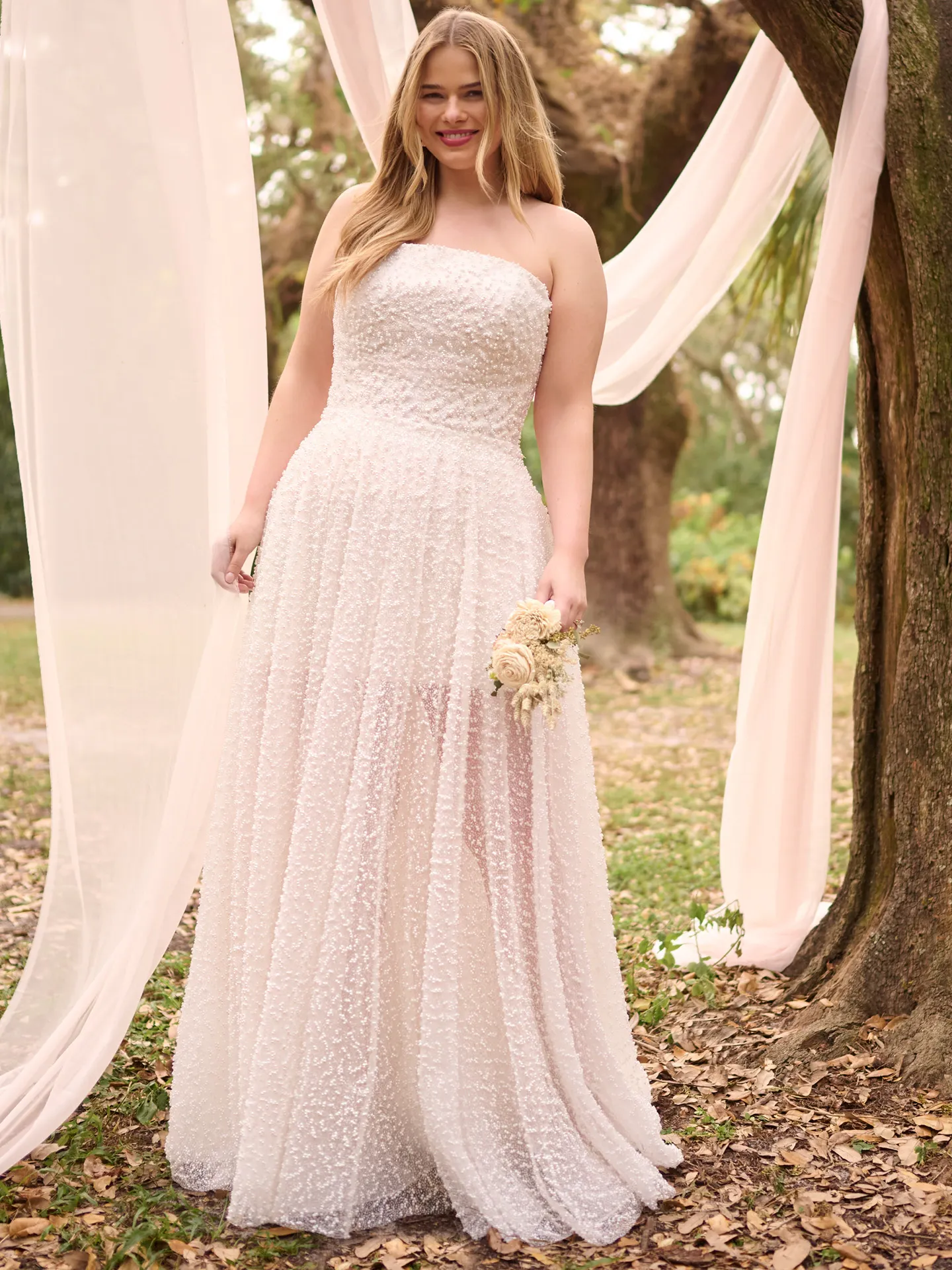 Rebecca Ingram strapless lace A-line wedding dress front view