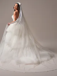 Simple cathedral length veil with Roma satin bow