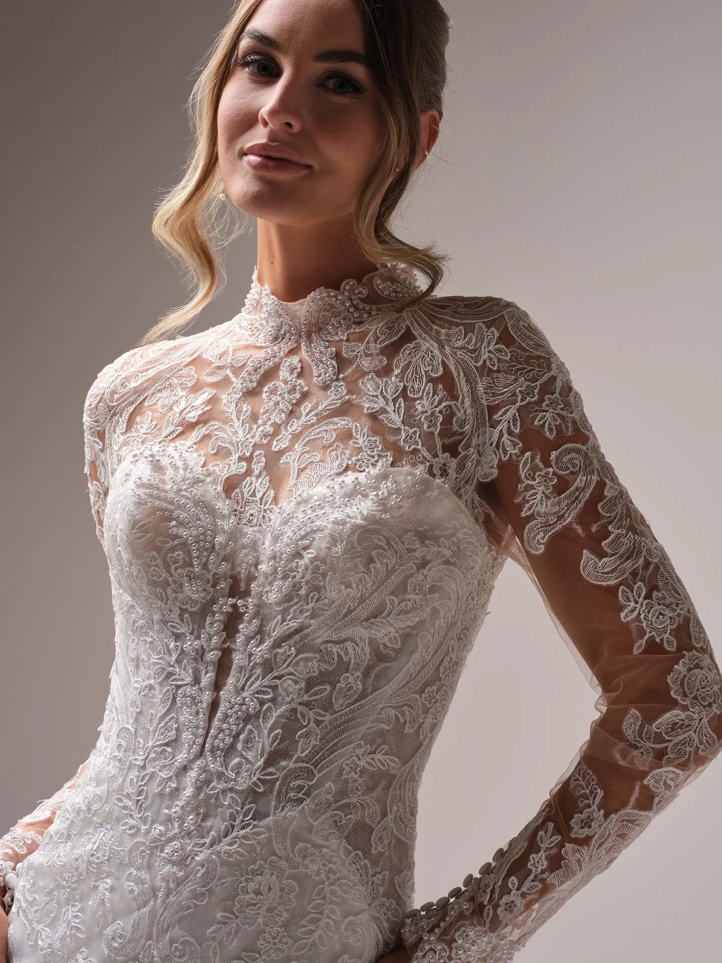 Sottero and Midgley Zareen beaded lace jacket front view