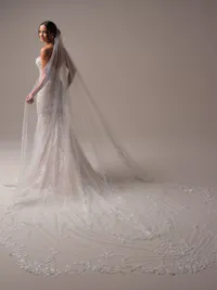 Sparkly scalloped royal length veil with beaded lace motifs