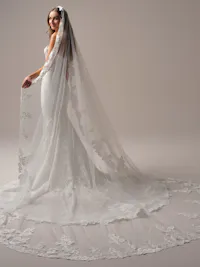 Vintage cathedral length veil with Chantilly lace edge