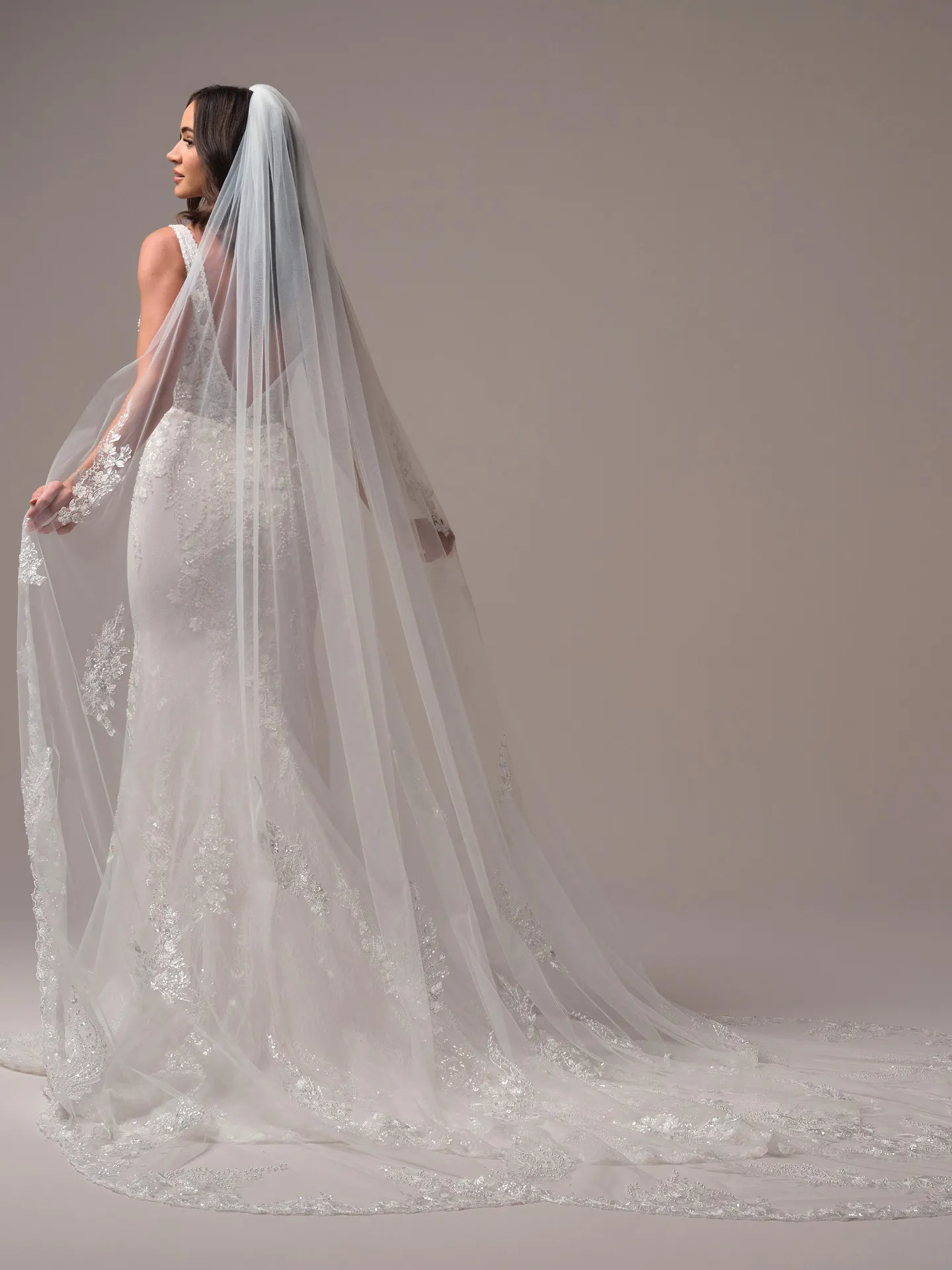 Eloise veil, cathedral length with sequined lace, Maggie Sottero, back view