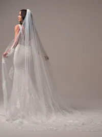 Delicate cathedral length scalloped veil with sequined lace