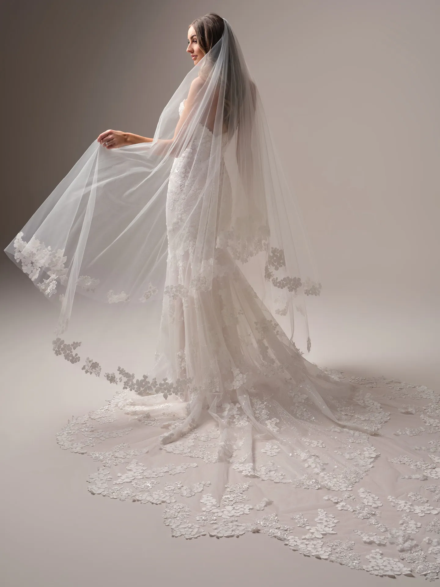 Maggie Sottero Malone veil long sheer tulle veil with lace edge detail