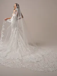 Classic royal length scalloped veil with lace motifs