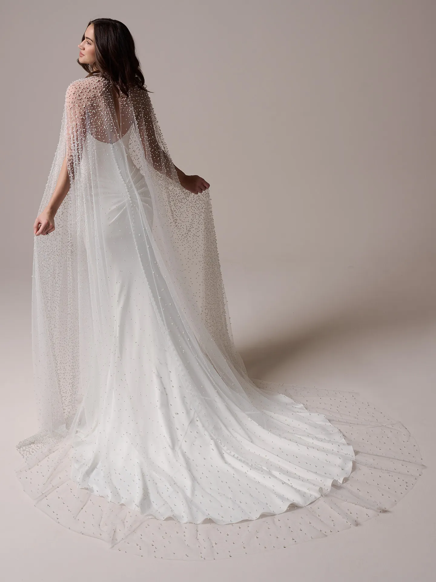 Sottero and Midgley Forsythia sheath wedding dress back angle with long train