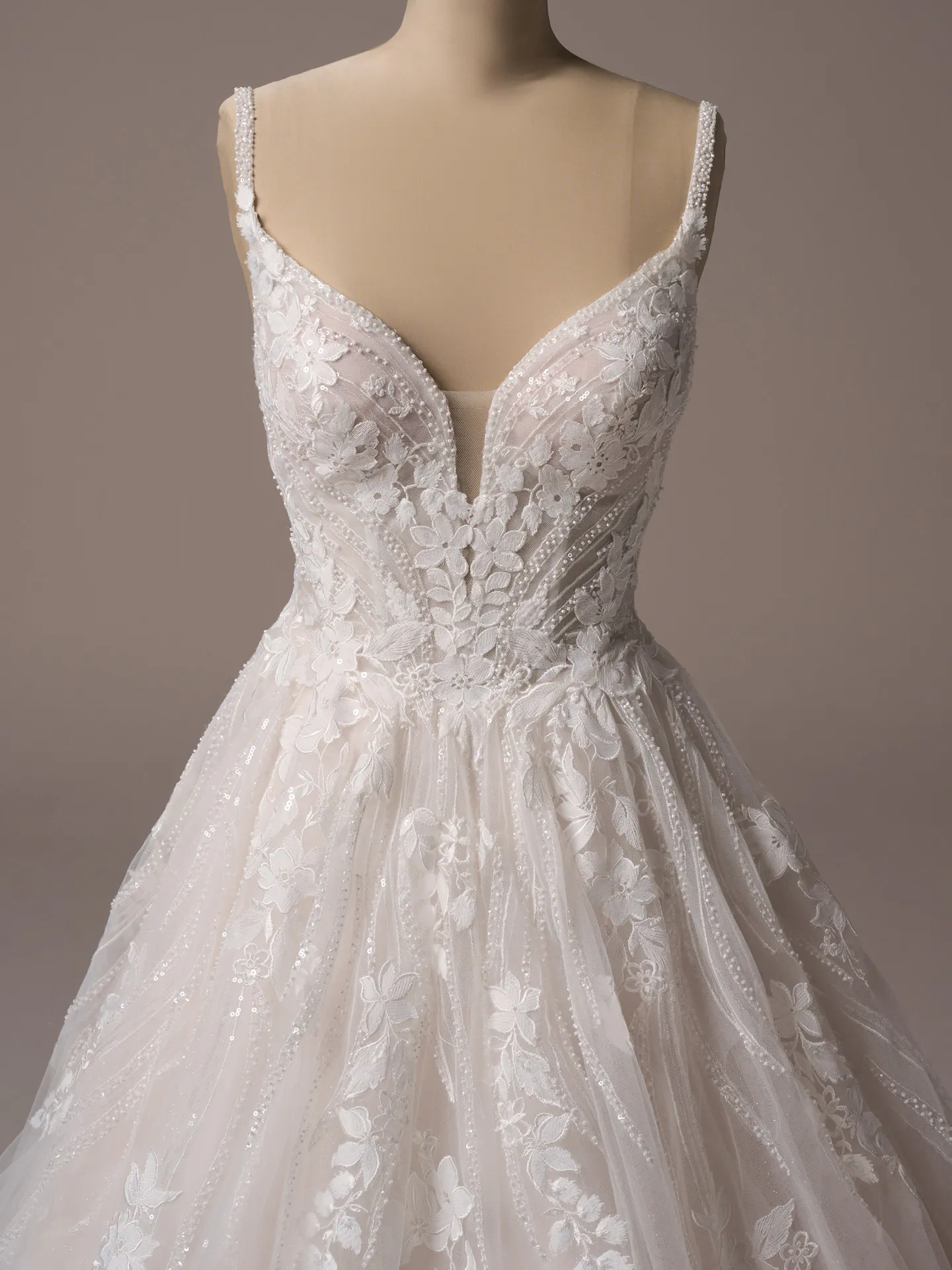 Maggie Sottero Juneau sheer lace jacket overlay back view detail