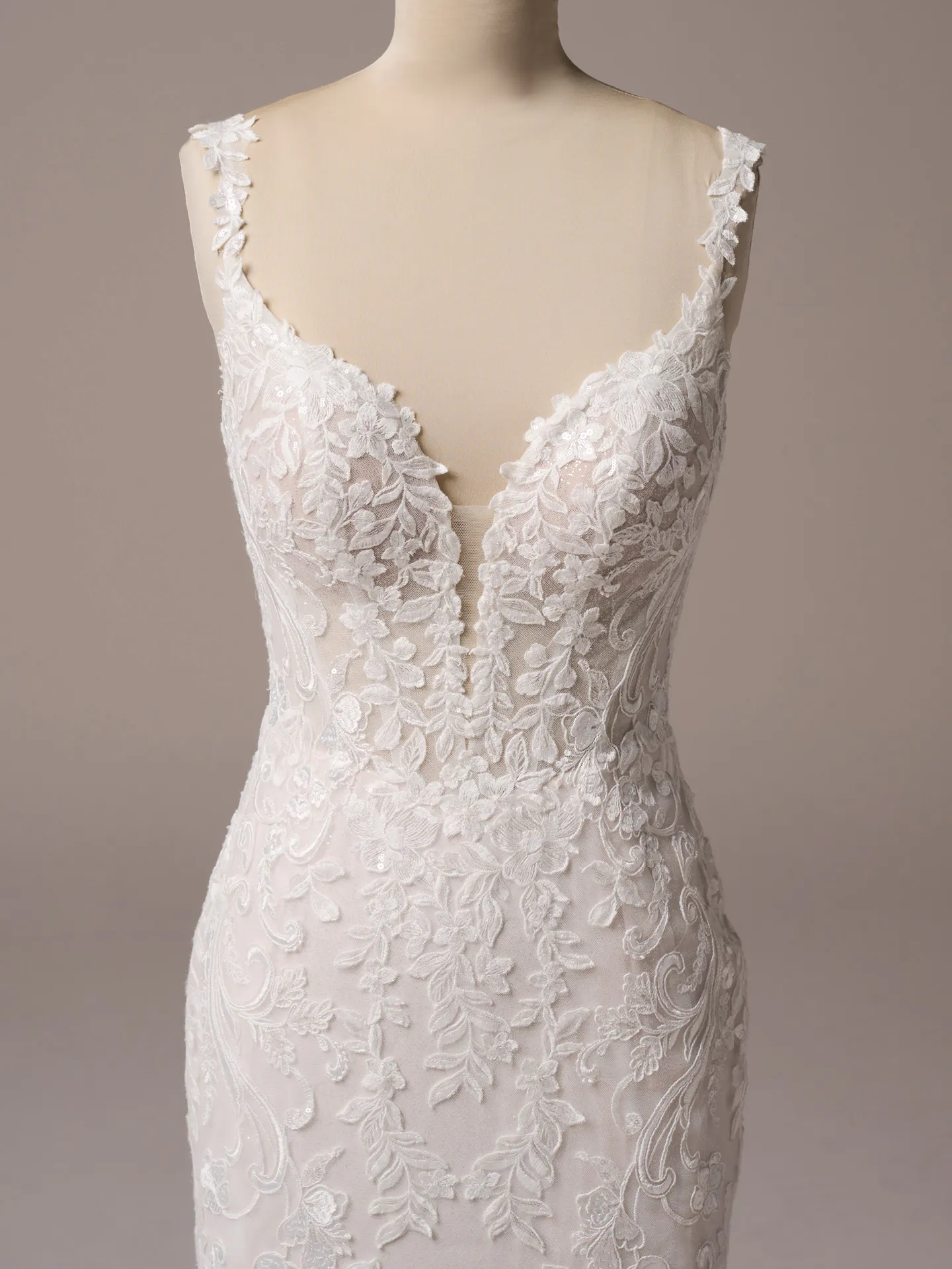Rebecca Ingram Candice front view, sequin lace floral mermaid dress