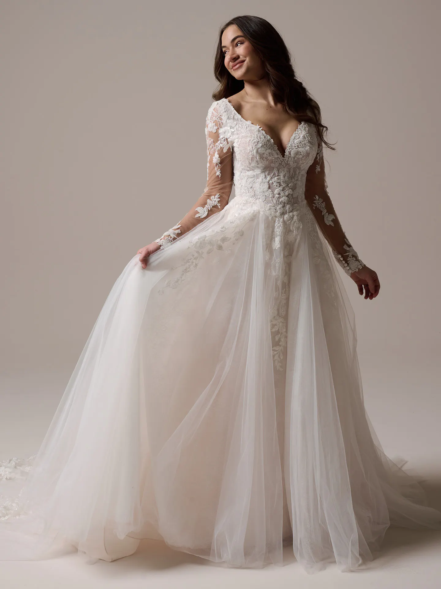 Rebecca Ingram Honor A-line V-neck bridal gown front view