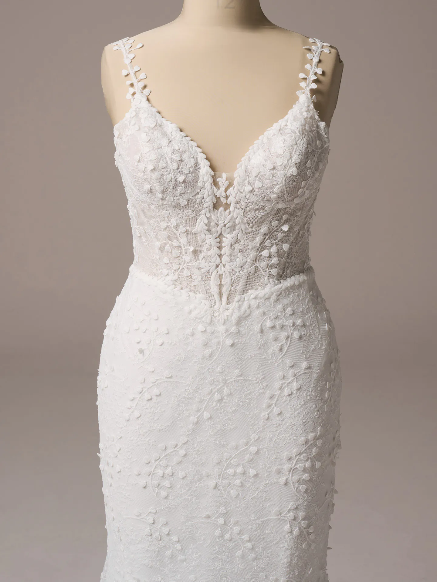 Rebecca Ingram Isabella front view textured spaghetti strap mermaid wedding dress