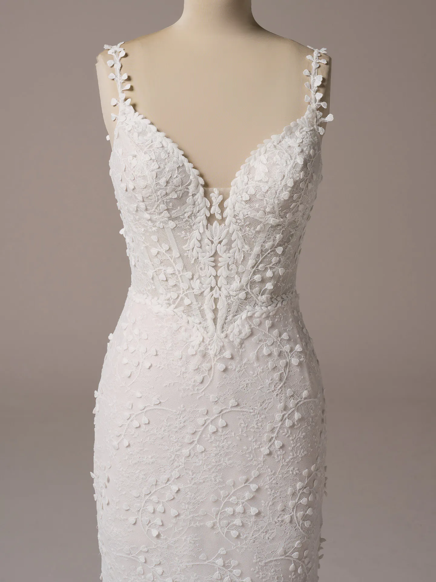 Rebecca Ingram Isabella textured spaghetti strap mermaid wedding dress front view