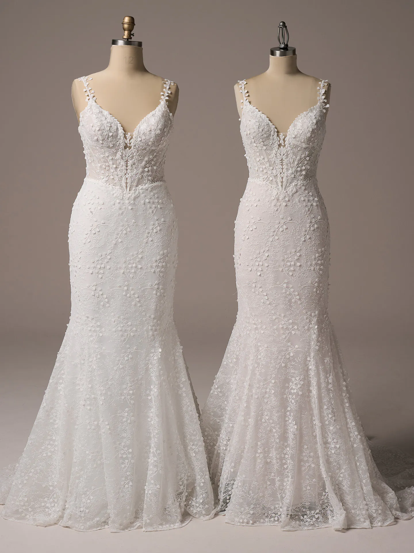 Rebecca Ingram Isabella textured mermaid wedding dress front and back view