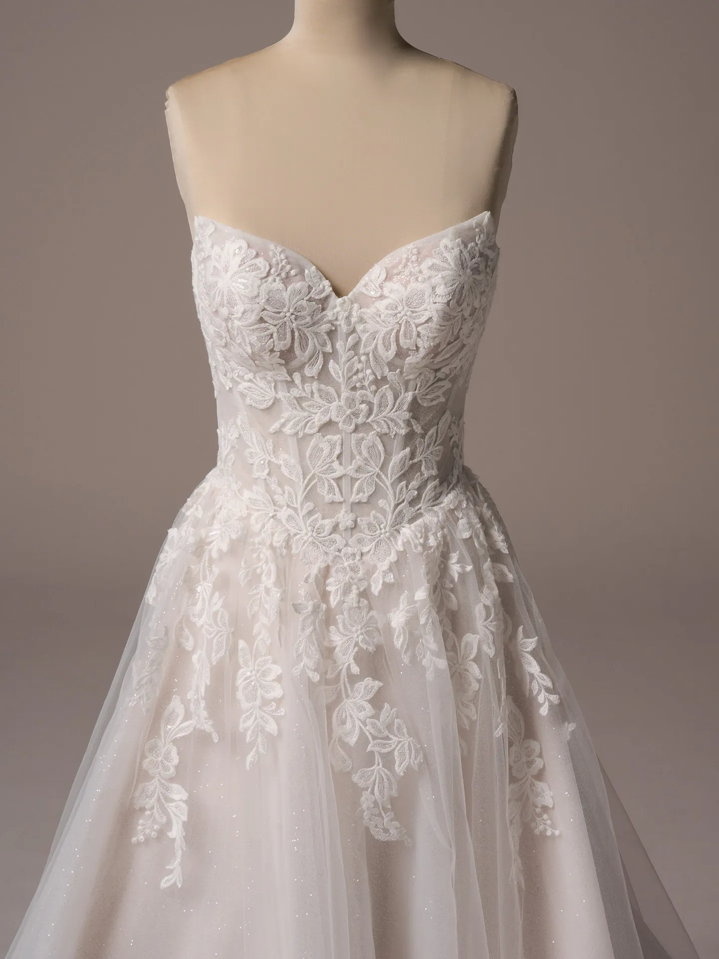 Rebecca Ingram Paige front view sequin floral lace A-line wedding dress