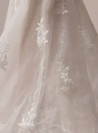Rebecca Ingram Candice sequin lace with floral details, close-up view.