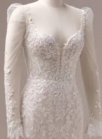 Rebecca Ingram Candice mermaid dress with sequin lace florals, front view.