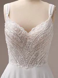 Rebecca Ingram Clara front view, beaded A-line bridal gown bodice detail.