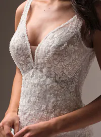 Eloise beaded lace fit-and-flare dress, front view, Maggie Sottero