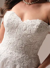 Maggie Sottero Everleigh off-shoulder lace A-line bridal dress front view