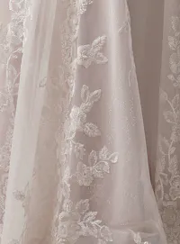 Lace detail on Maggie Sottero Everleigh off-the-shoulder A-line bridal dress