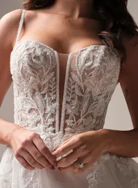 Rebecca Ingram Jude lace A-line front view with floral details