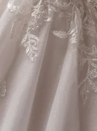 Rebecca Ingram Jude lace details sparkling on A-line wedding gown.