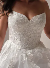Rebecca Ingram Paige front view floral lace bodice A-line wedding dress