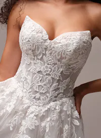 Rebecca Ingram Paige lace A-line dress front view.