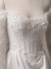 Maggie Sottero Takera Lane bodice lined lace detail close view