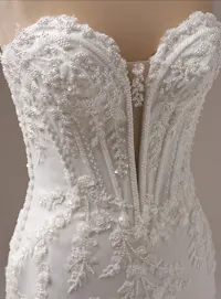 Benjie Royale close-up beaded lace detail on mermaid wedding dress Maggie Sottero