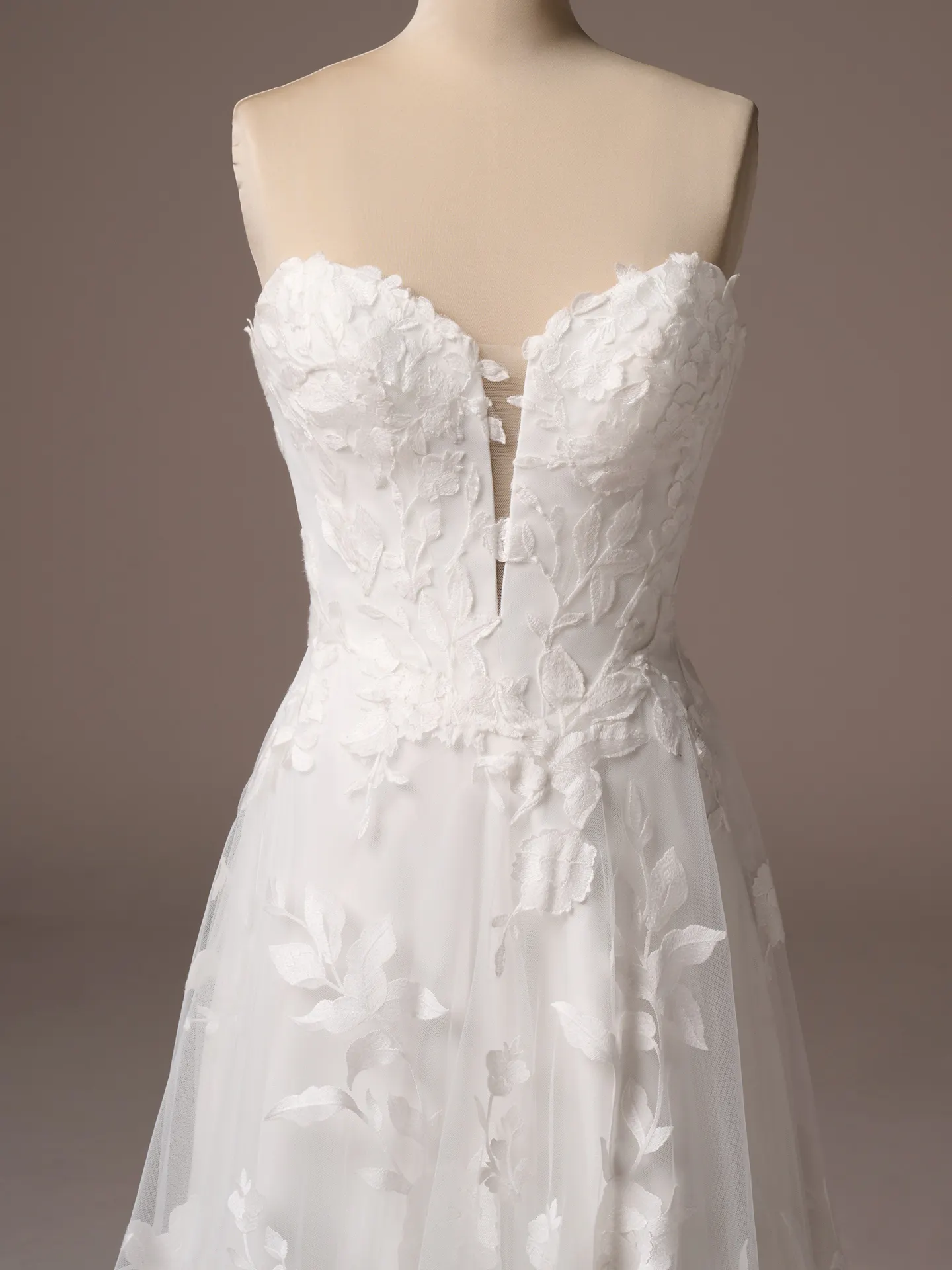 Maggie Sottero Natalie A line wedding dress front view in ivory tone tulle