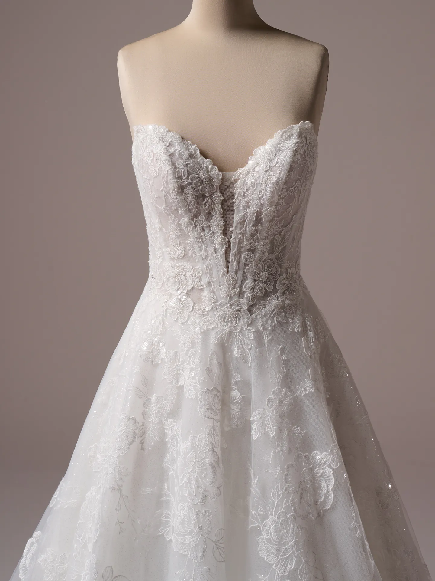 Skylar plunging basque waist A-line bridal gown Maggie Sottero front view