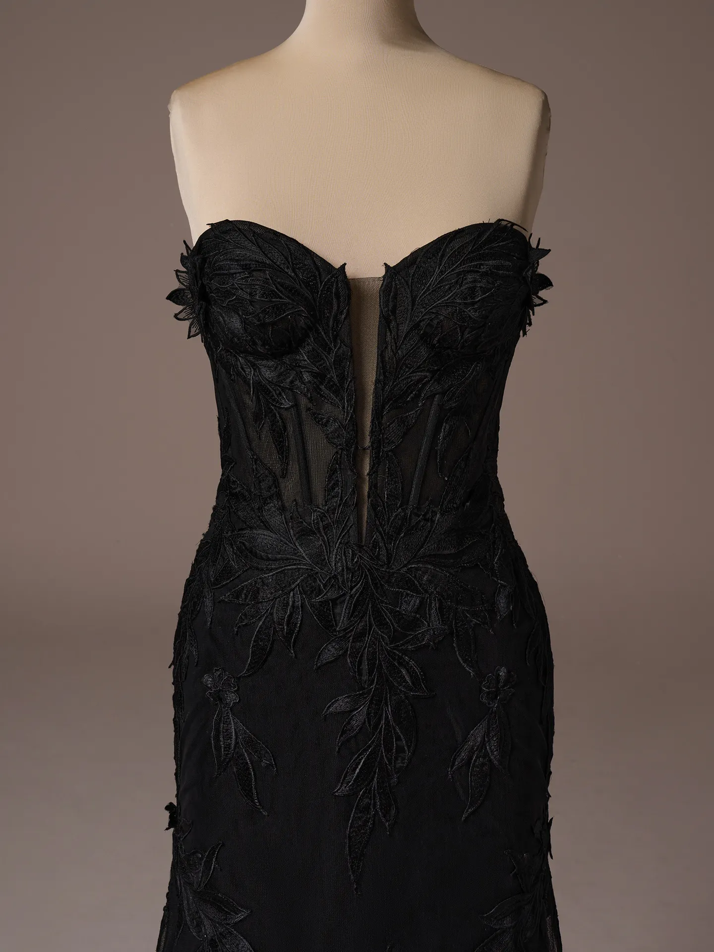 Sottero and Midgley Belladonna fit and flare wedding dress front view in black lace