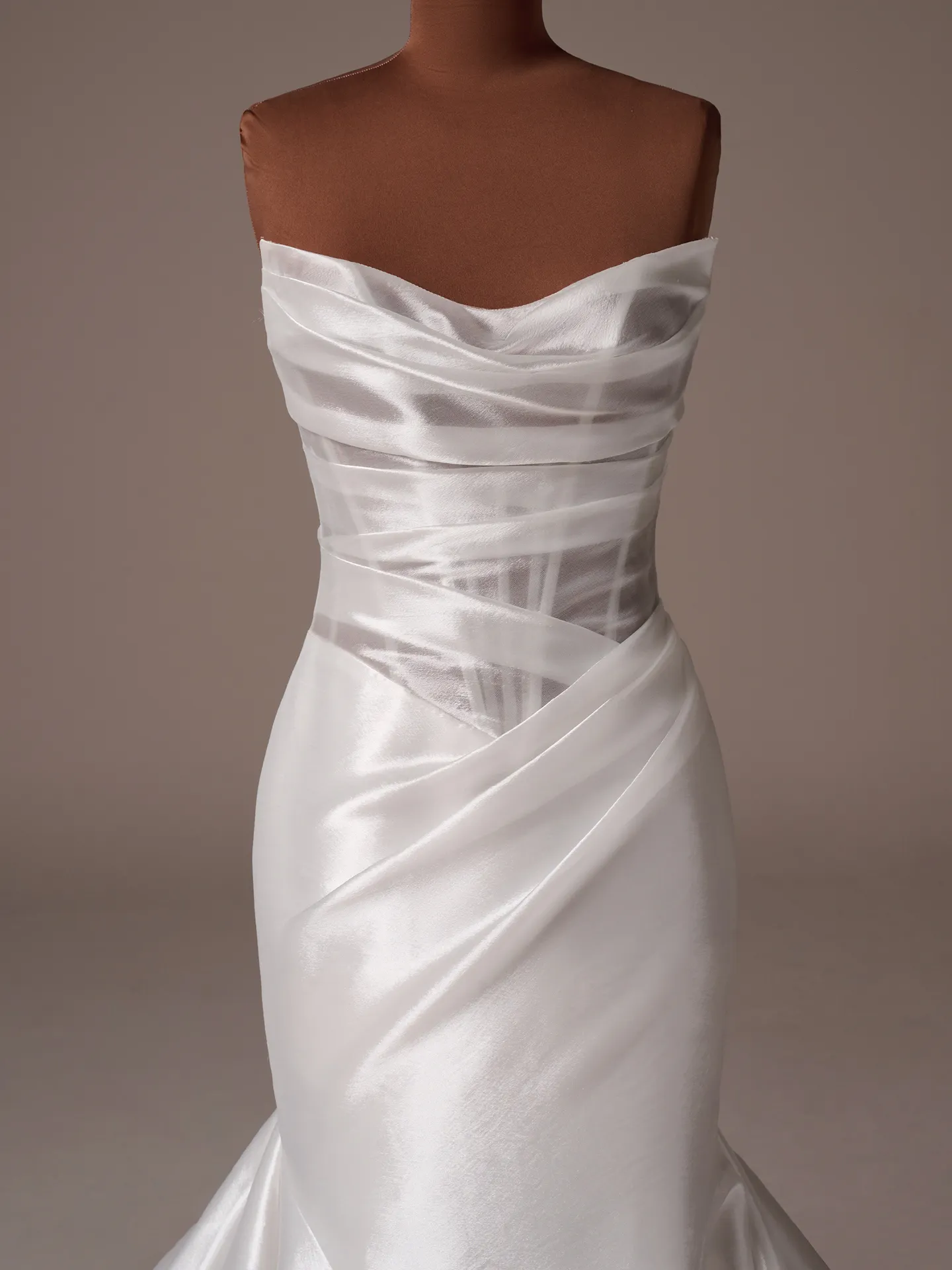 Sottero and Midgley Lagos front view asymmetrical mermaid wedding dress in organza.