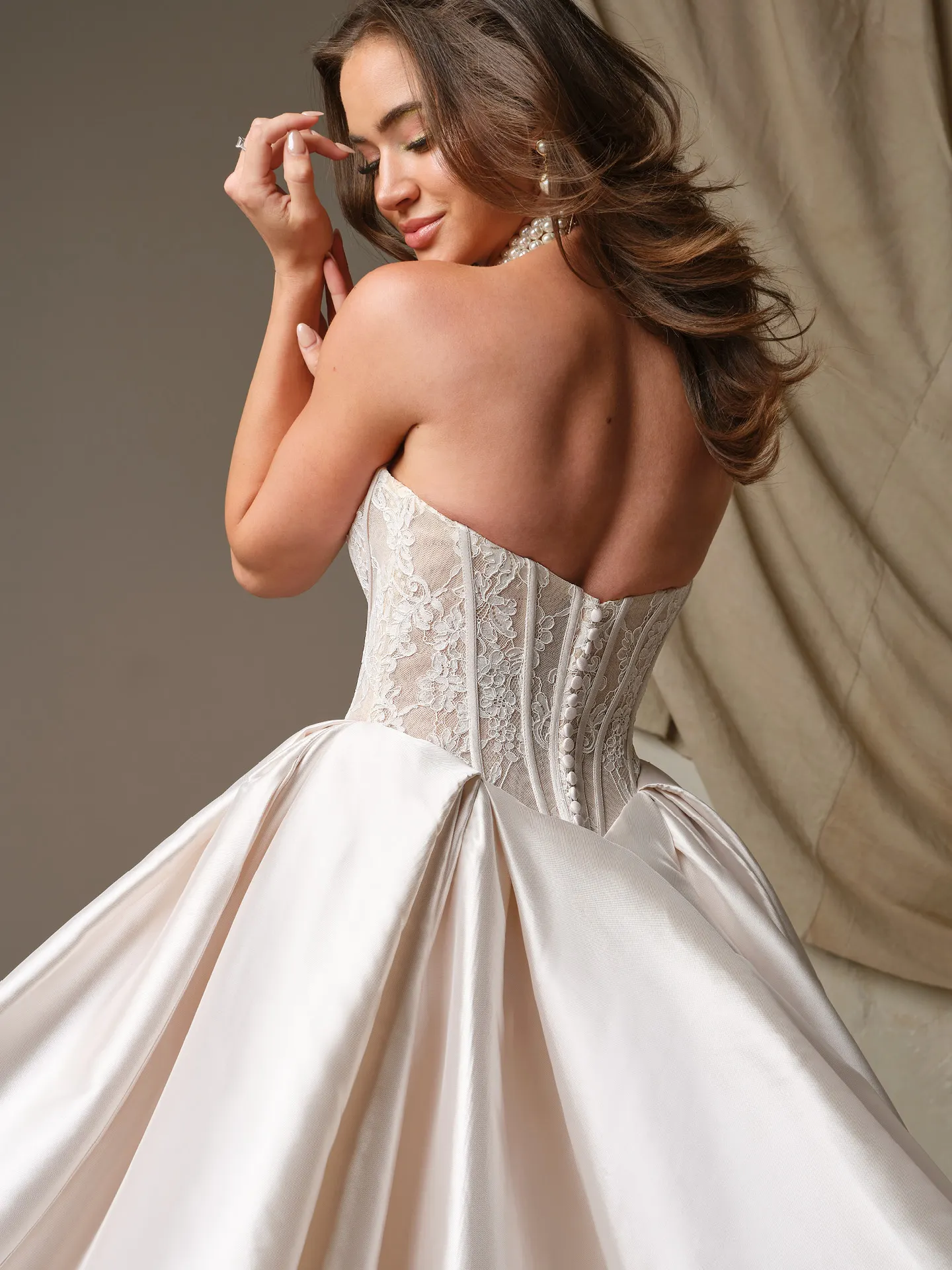 Maggie Sottero Ashland, back view strapless lace bodice ballgown wedding dress.